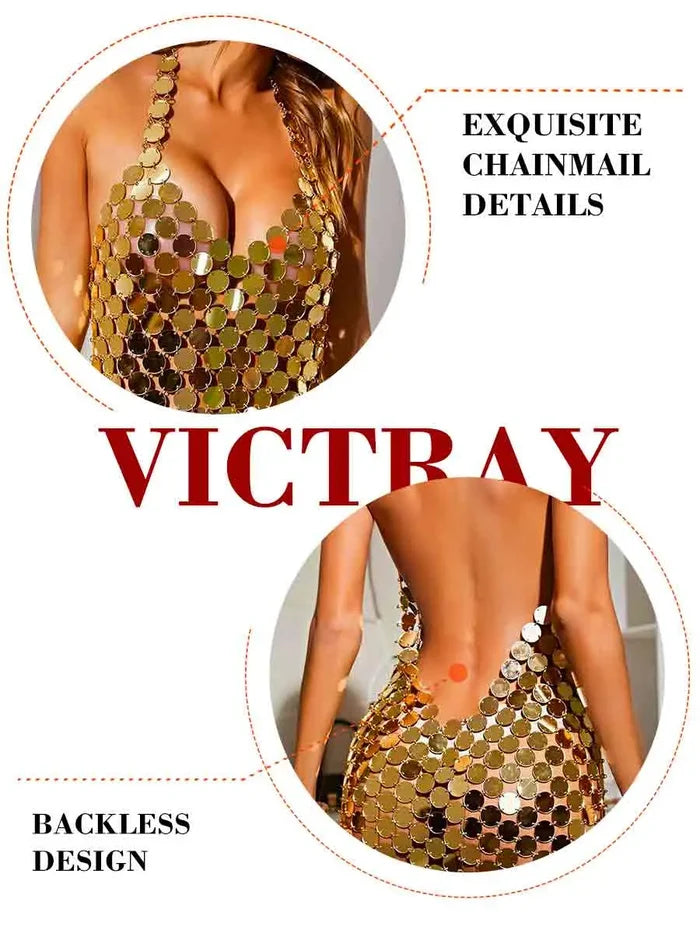 Gold Chainmail Mini Dress for Cocktail Party