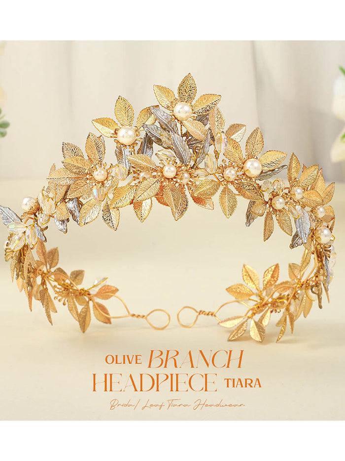 Gold Foil Pearl Roman Laurel Headdress