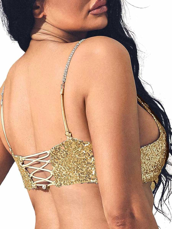 Gold Glitter Bra with Rhinestone Straps