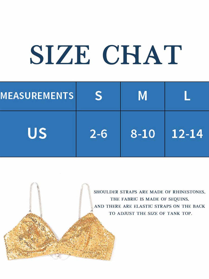 Gold Glitter Bra with Rhinestone Straps