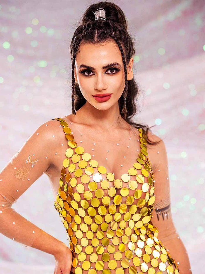 Gold Sequin Mini Shift Dress