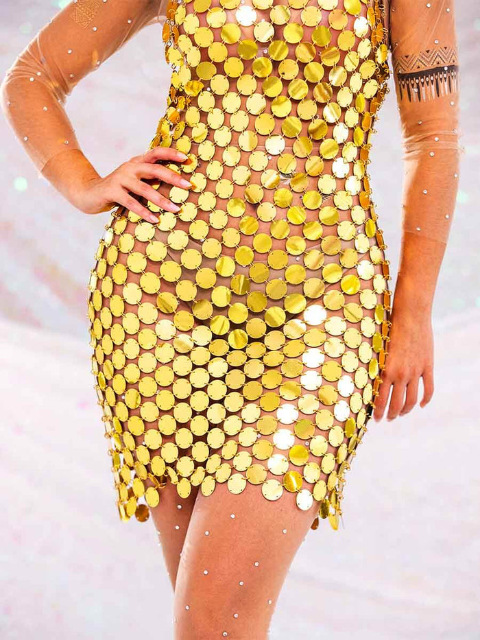 Gold Sequin Mini Shift Dress
