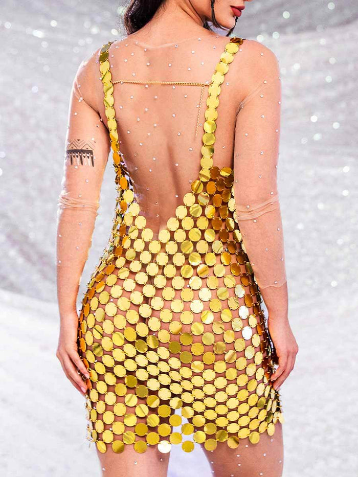 Gold Sequin Mini Shift Dress