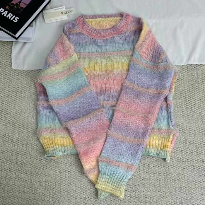 Gradient Striped Crew Neck Sweater