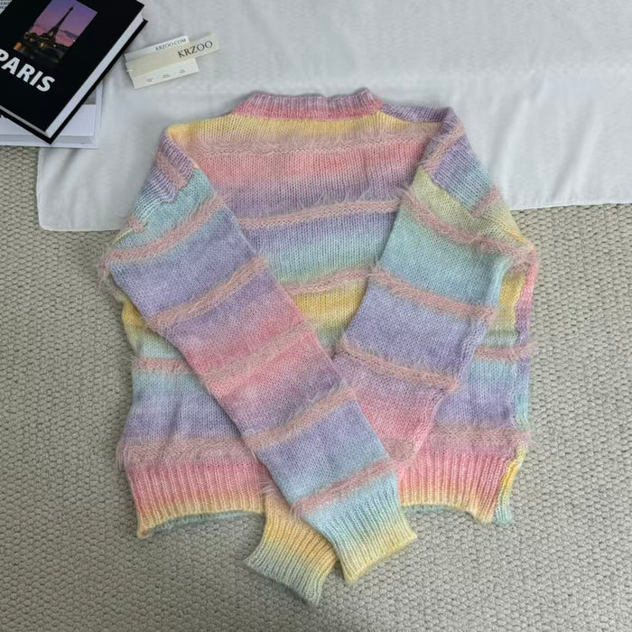 Gradient Striped Crew Neck Sweater