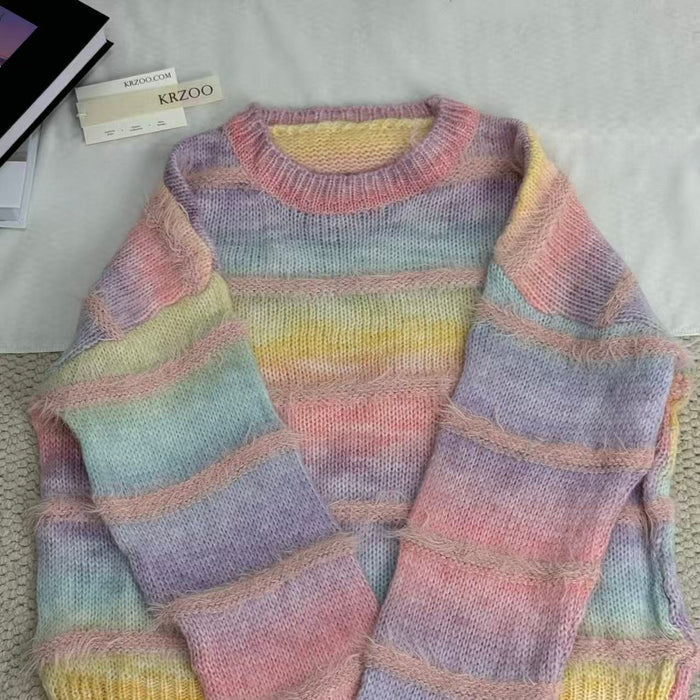 Gradient Striped Crew Neck Sweater