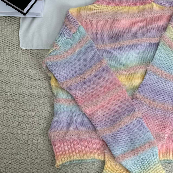 Gradient Striped Crew Neck Sweater
