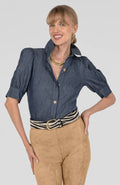 Gretchen Scott Puff Sleeve Top in Chambray