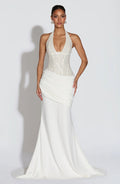 Halter Deep V Neck Cut Out Backless Ruched Maxi Dresses-Black Pre Order