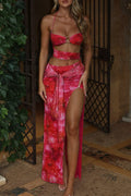 Halter Neck Cutout Tie Up High Slit Backless Maxi Dresses Red