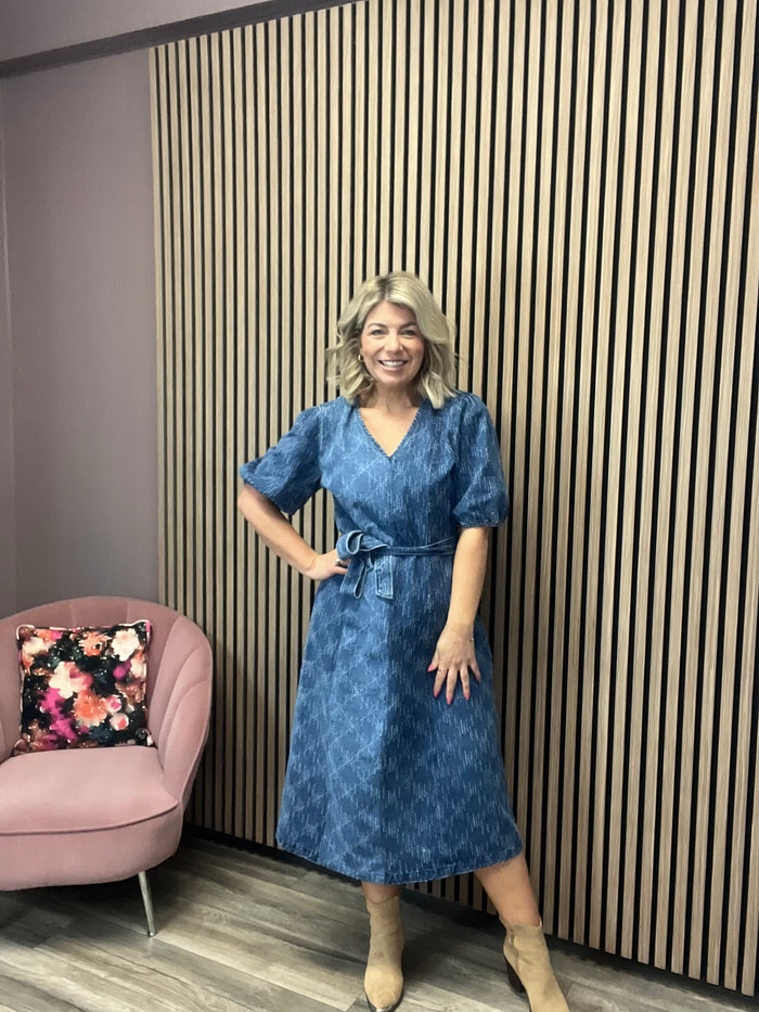 HASKI DENIM MIDI DRESS (MEDIUM BLUE)