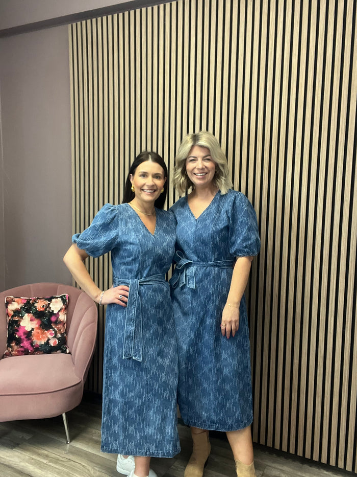 HASKI DENIM MIDI DRESS (MEDIUM BLUE)