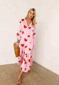 Hazel Wrap Dress (Pink Hearts)