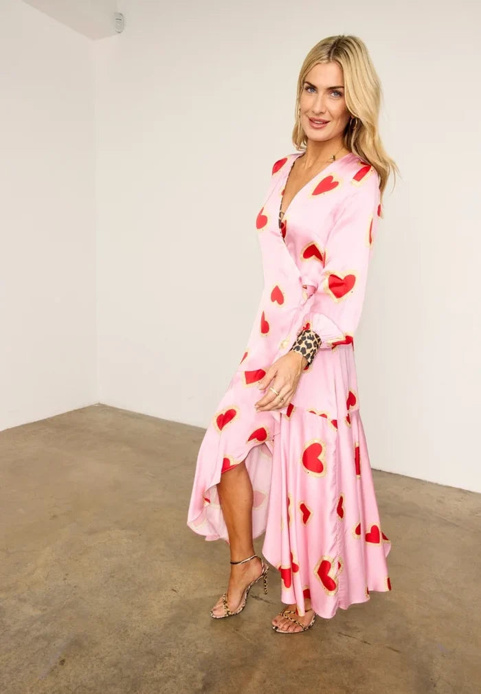 Hazel Wrap Dress (Pink Hearts)