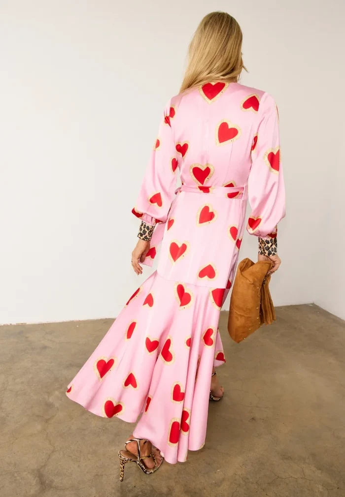 Hazel Wrap Dress (Pink Hearts)