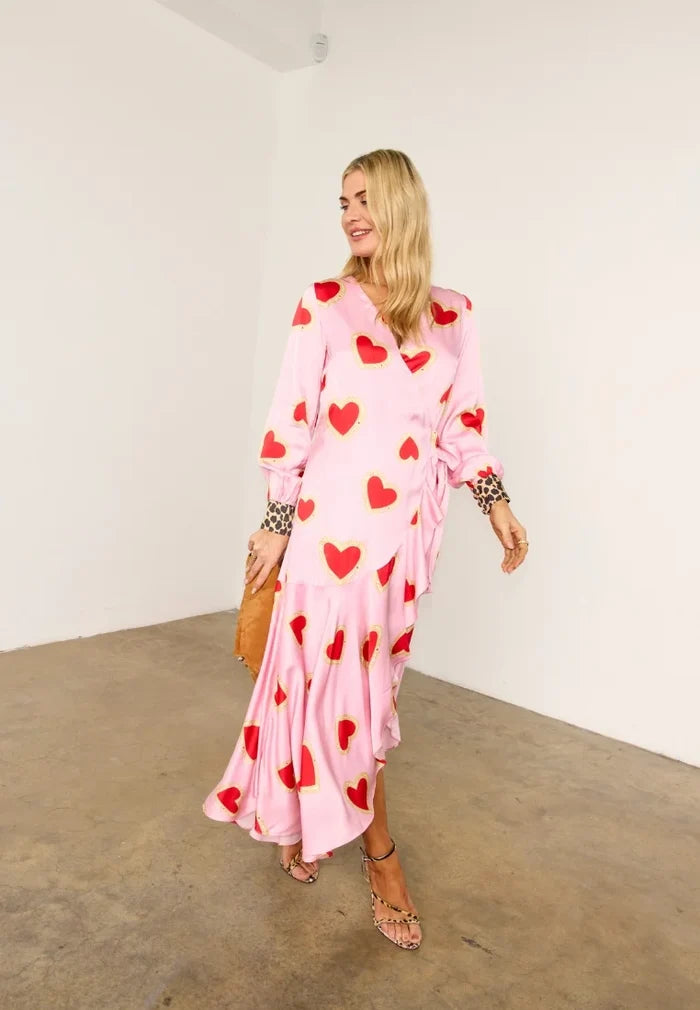 Hazel Wrap Dress (Pink Hearts)