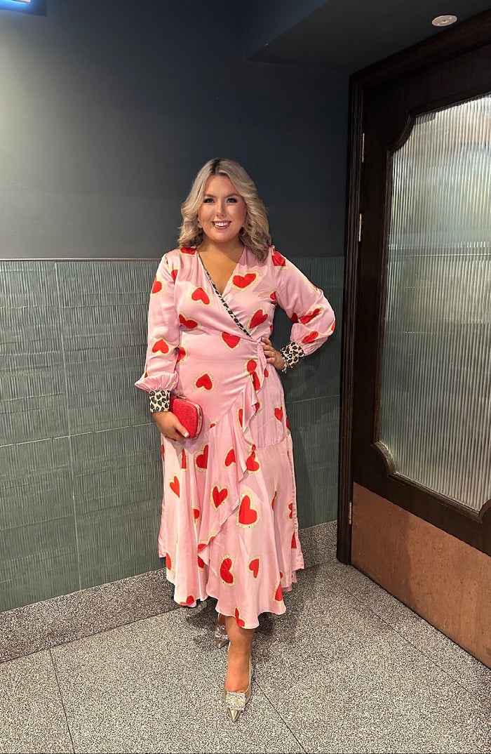 Hazel Wrap Dress (Pink Hearts)