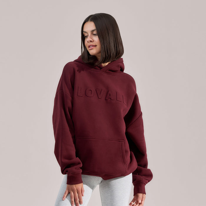 Heavyweight Embossed Oversized Hoodie - Burgundy