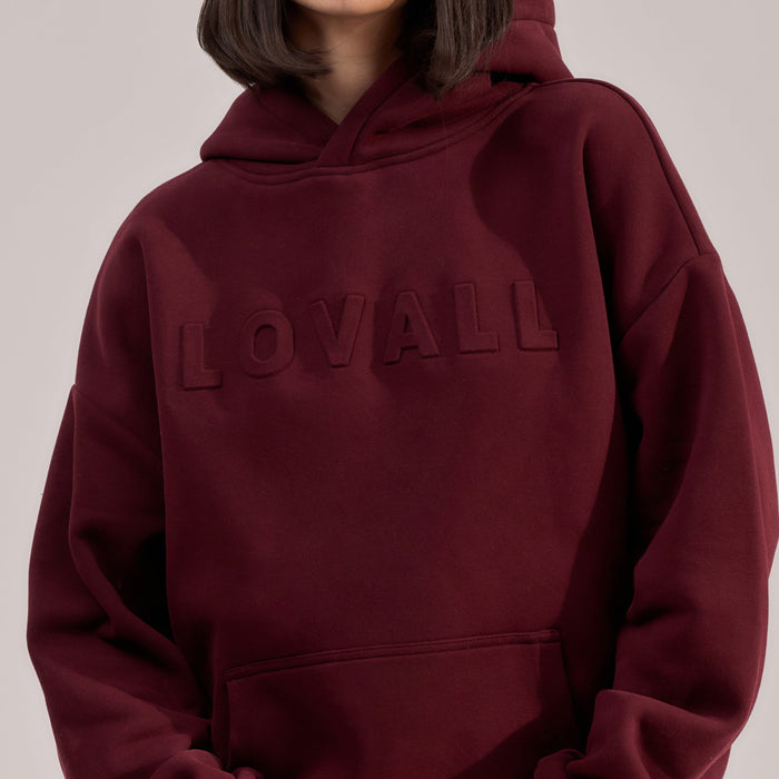 Heavyweight Embossed Oversized Hoodie - Burgundy