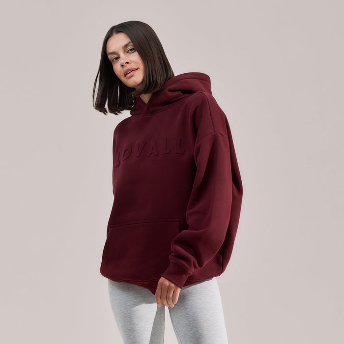 Heavyweight Embossed Oversized Hoodie - Burgundy