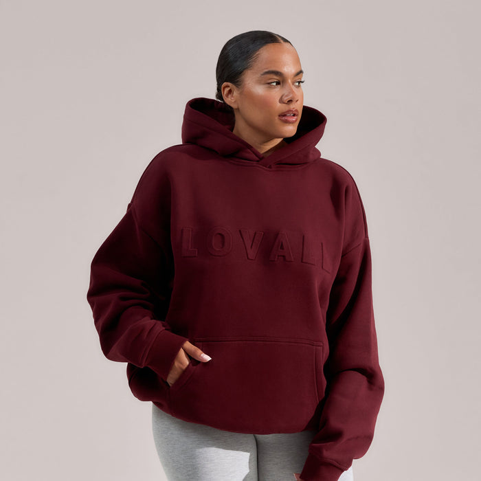 Heavyweight Embossed Oversized Hoodie - Burgundy