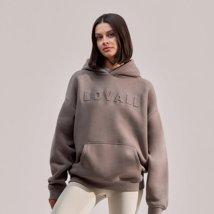 Heavyweight Embossed Oversized Hoodie - Mocha