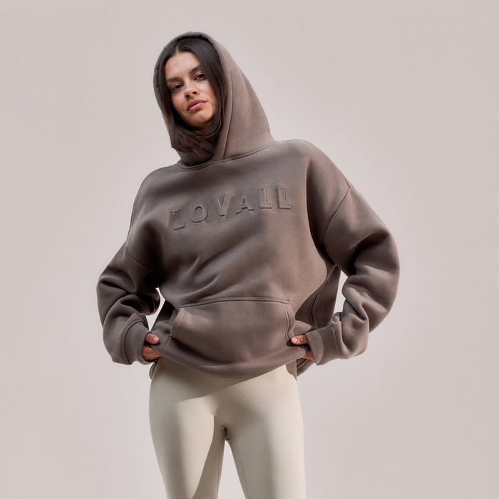 Heavyweight Embossed Oversized Hoodie - Mocha