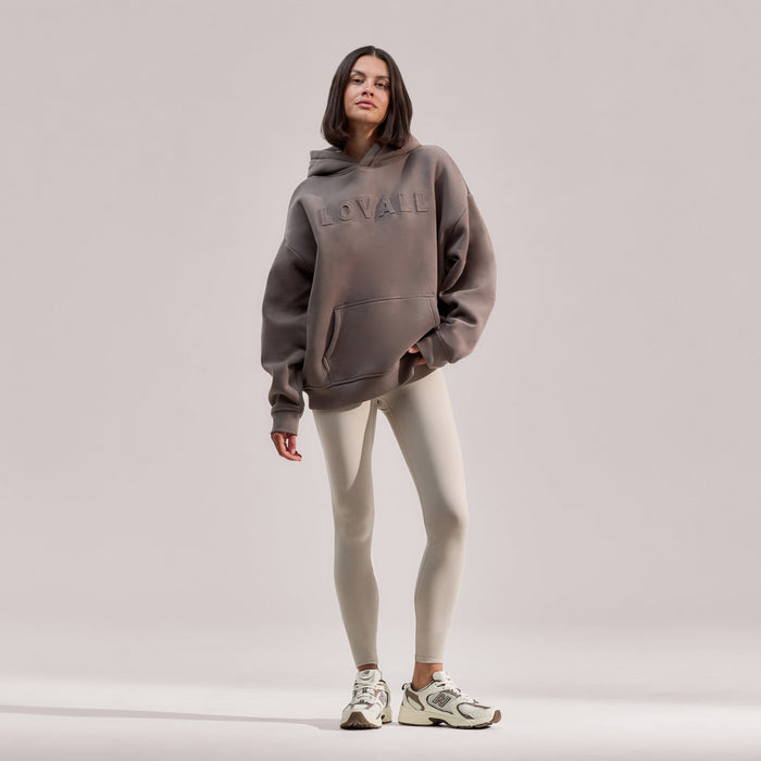 Heavyweight Embossed Oversized Hoodie - Mocha