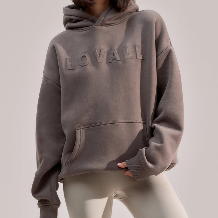 Heavyweight Embossed Oversized Hoodie - Mocha