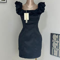 Herringbone Ruffle Off-Shoulder Dress