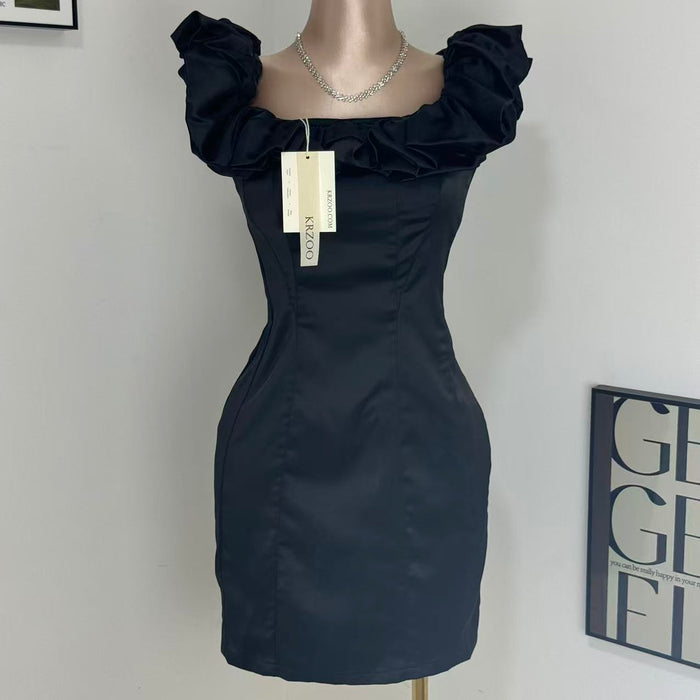 Herringbone Ruffle Off-Shoulder Dress