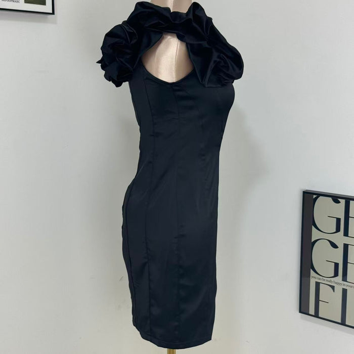 Herringbone Ruffle Off-Shoulder Dress