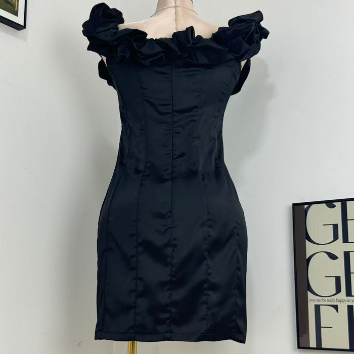 Herringbone Ruffle Off-Shoulder Dress