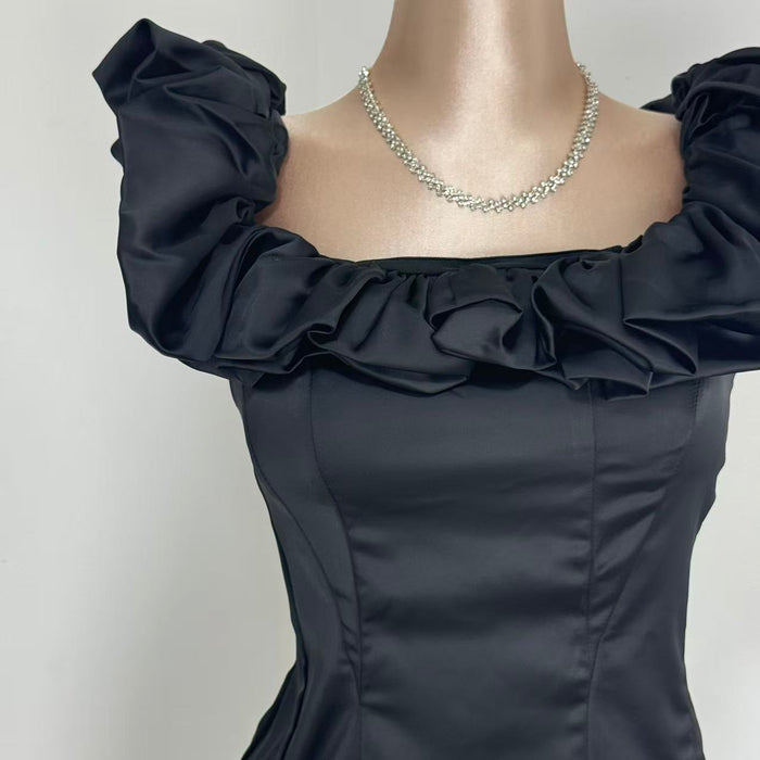 Herringbone Ruffle Off-Shoulder Dress