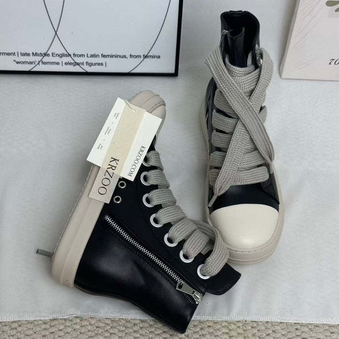 High-top zipper round-toe thick heel