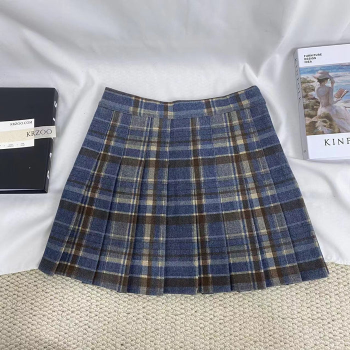 High-Waisted Blue Plaid Skirt