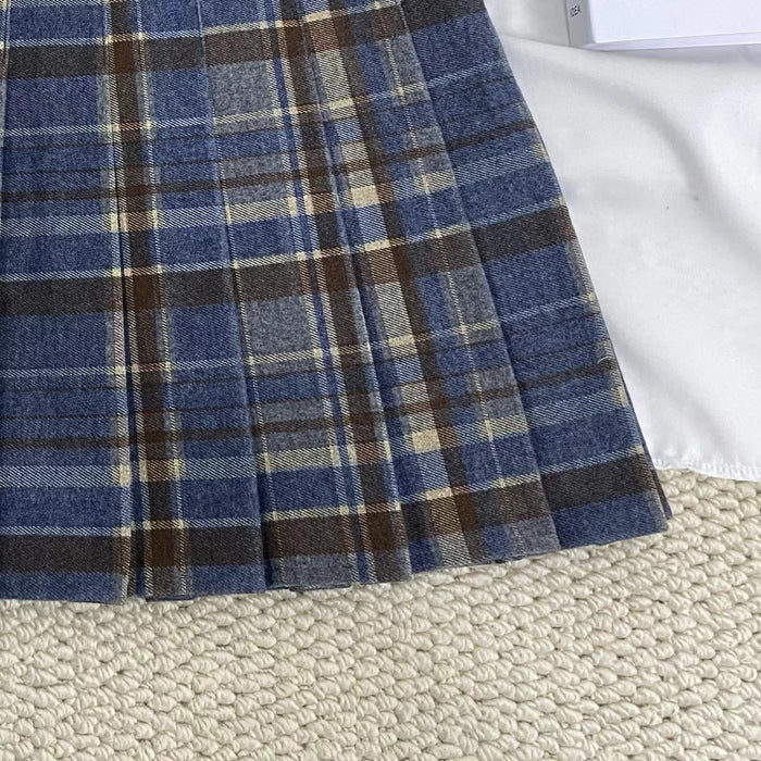High-Waisted Blue Plaid Skirt