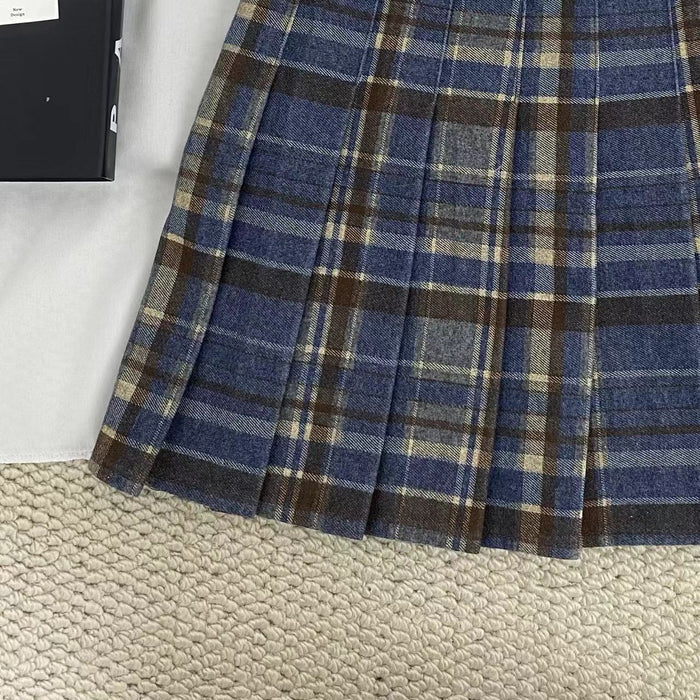High-Waisted Blue Plaid Skirt