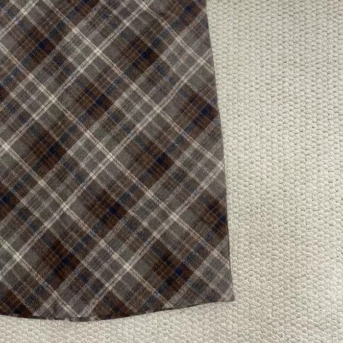 High-Waisted Plaid Wool Midi Skirt