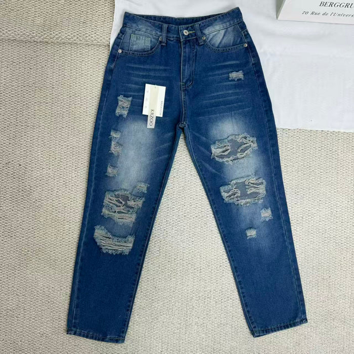 High-Waisted Ripped Jeans