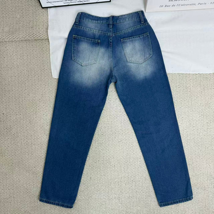 High-Waisted Ripped Jeans