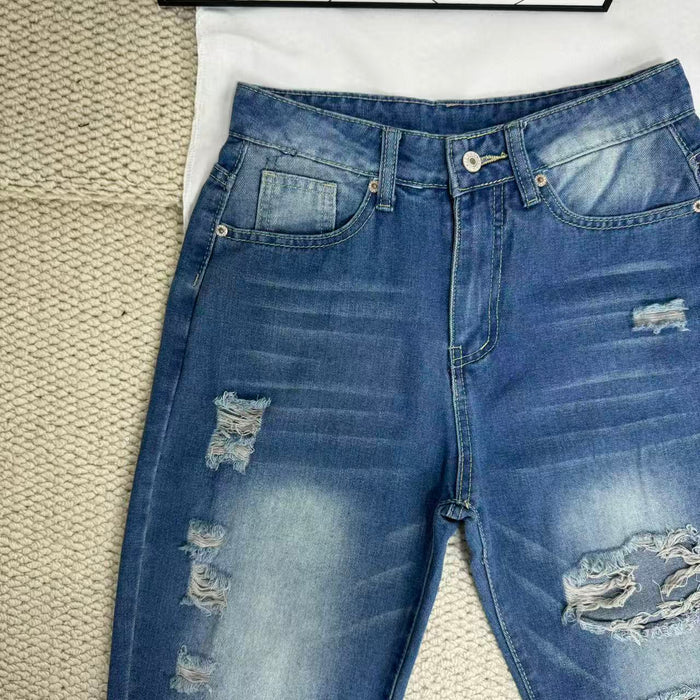 High-Waisted Ripped Jeans