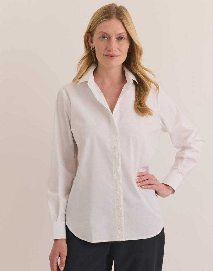 Hinson Wu Esther Long Sleeve Sequin Trim Shirt in White