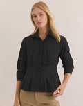 Hinson Wu Martina 3/4 Sleeve Classic Stripe Shirt in Black