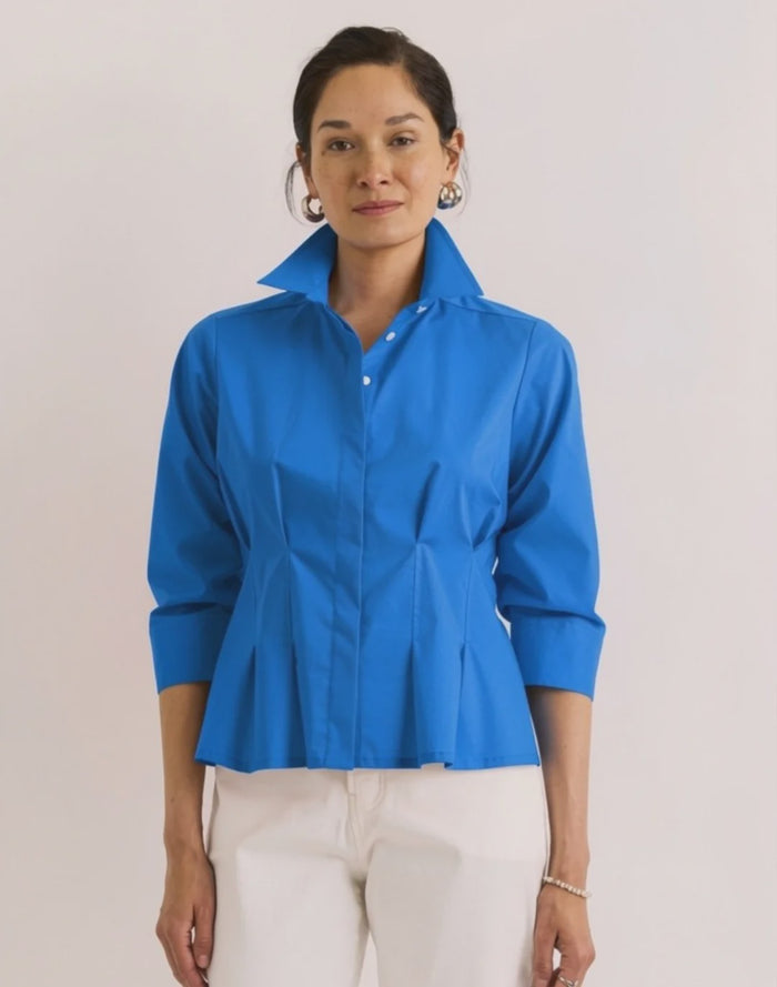 Hinson Wu Martina 3/4 Sleeve Shirt in Bright Blue