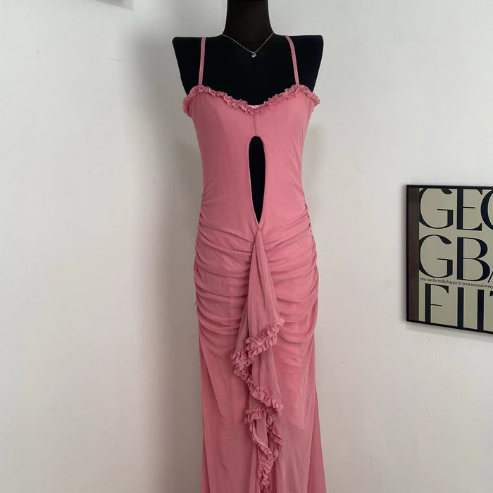 Hollowed-Out Mesh Lace Dress