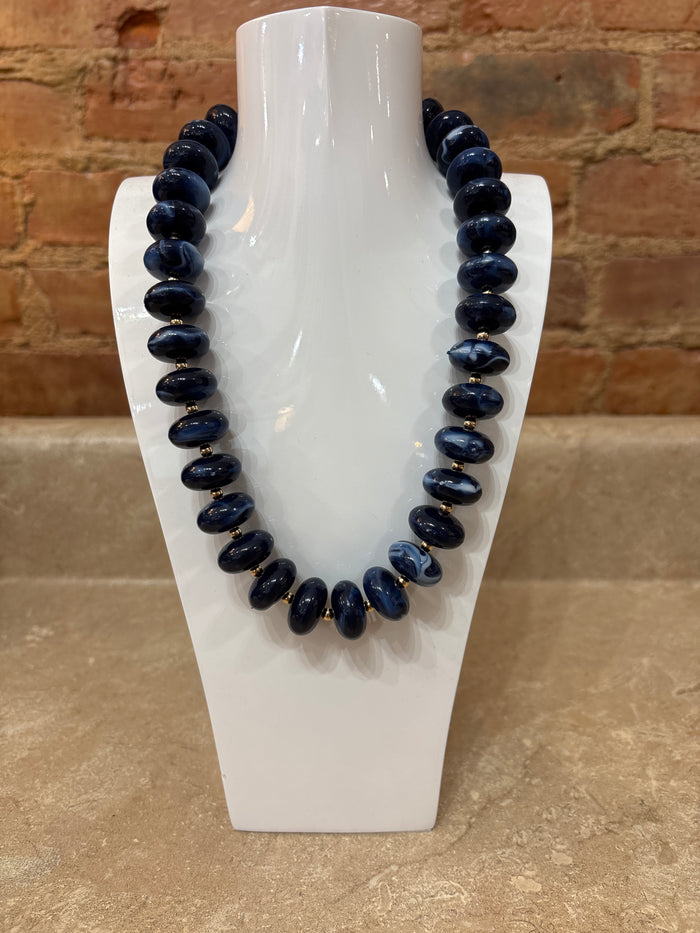 Holly Navy Beaded Necklace