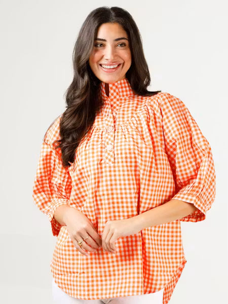 Holly Shae Avie Top in TN Orange and White Gingham
