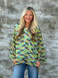 Holly Shae Vicky Top in Grove Grid on Gold Dot Lurex