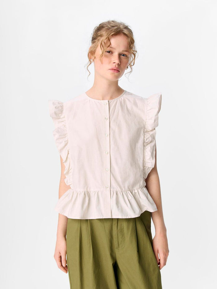 Hope Ruffle Sleeveless Top (White Sand)
